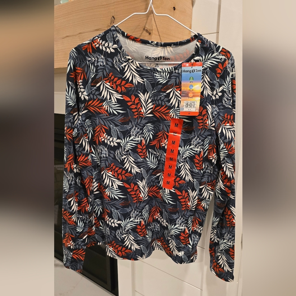 NWT Hang Ten Rash Guard Surf Shirt 🌊 Swimming Sun Pocket Women's Med UPF Beach